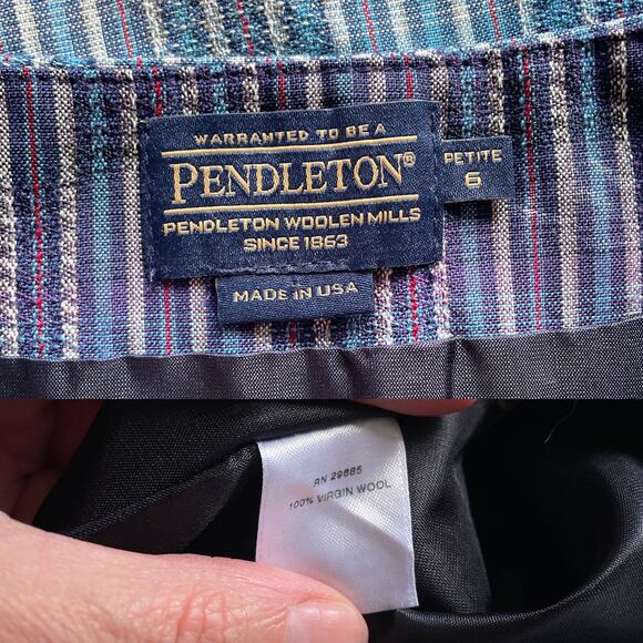 Pendleton 100% Wool Blue Plaid Woven Pencil Skirt Side Zip Preppy Sz 6 Petite - Picture 7 of 8